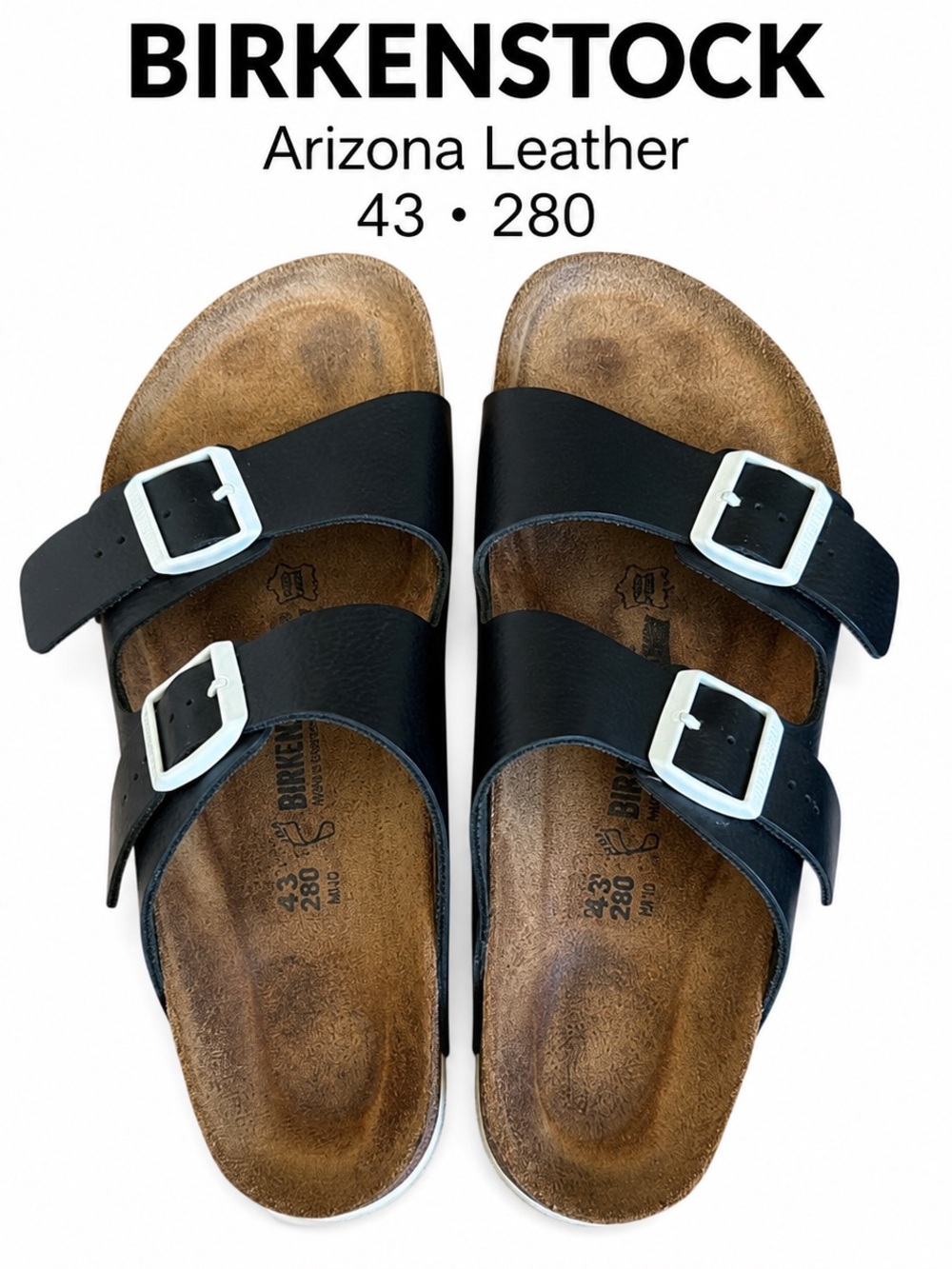 Birkenstock Arizona Black Leather Sandals 43 280 M10